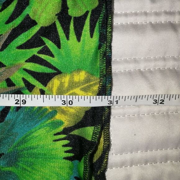 Vintage SLIX English Tropical Green Leaves Stretchy Midi Skirt Size Medium - Picture 10 of 11